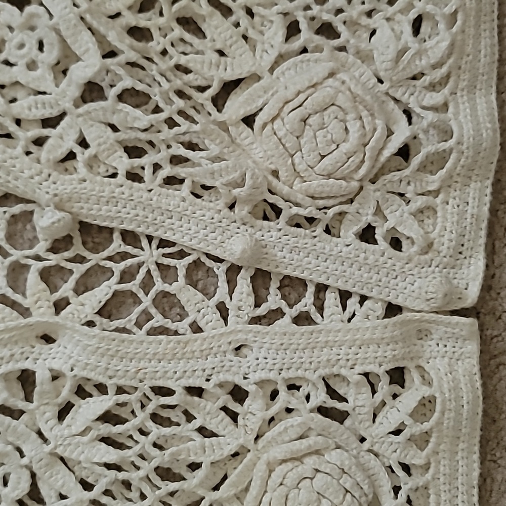 Vtg 90s Contempo White Cropped Crochet Cardigan Sweater Coquette Cottagecore - Picture 4 of 7
